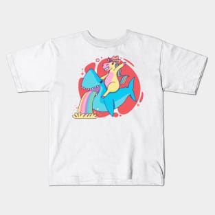 Unicorn Riding Shark Kids T-Shirt